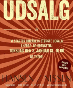 Stort udsalg hos HANSEN/NISSEN